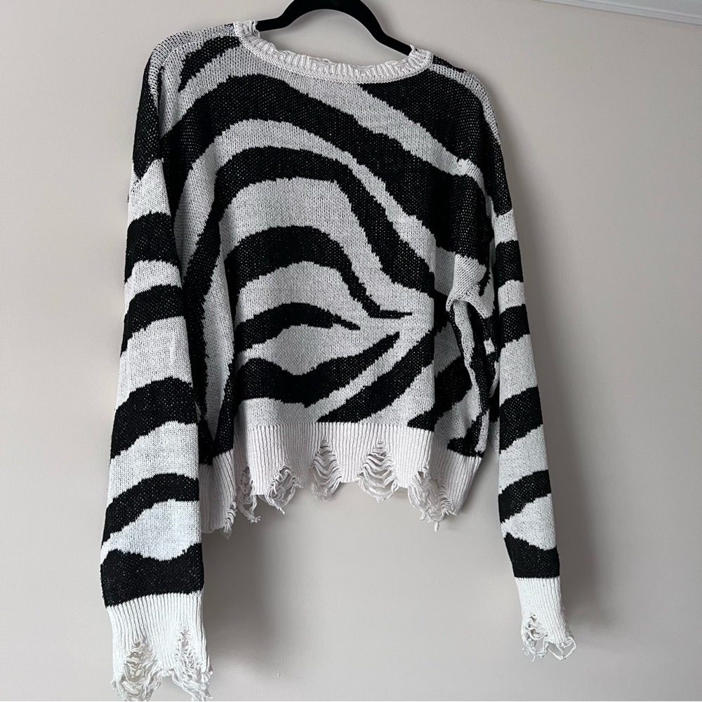 Black and White Zebra Print Women's Sweater - Picture 9 of 9